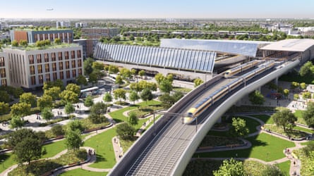 An artist impression of a high-speed railway station precinct