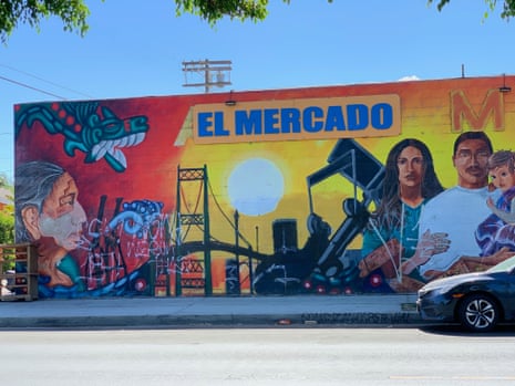 Oil drilling permeates the Los Angeles neighborhood of Wilmington, even appearing in a neighborhood mural.