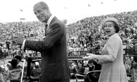 The Queen and the Duke of Edinburgh at the closing ceremony of the 1982 Commonwealth Games in Brisbane.