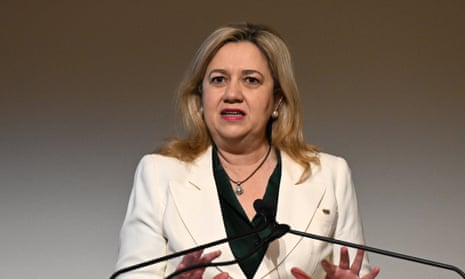 Queensland premier Annastacia Palaszczuk talking at a lectern