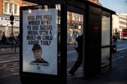 Sign on a bus stop that says 'Who the hell would want to use social media with a built-in child abuse tool?'