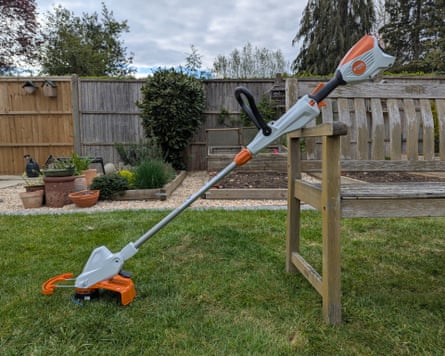 Andy Shaw testing the Stihl grass trimmer