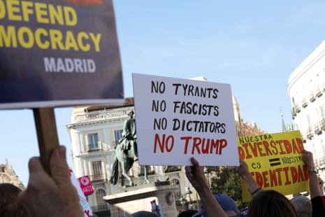 Protest against U.S. President Trump during a 'No Kings' rally at Puerta del Sol in MadridDemonstrators hold signs to protest against U.S. President Donald Trump and his administration during a 'No Kings' rally at Puerta del Sol in Madrid, Spain, 18 October 2025. REUTERS/Violeta Santos Moura