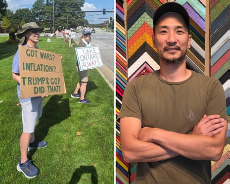 Composite picture of protesters and person