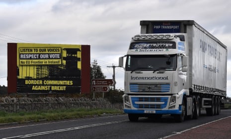 A lorry crosses the border in Newry, Northern Ireland