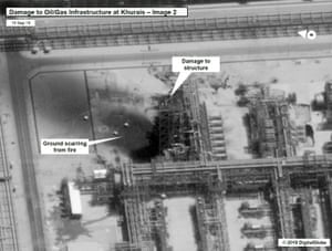 A satellite image showing damage to the Khurais oil field in Saudi Arabia.