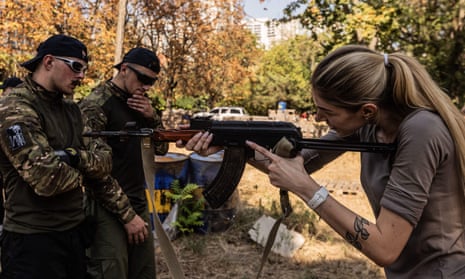 Azov Brigade members hold military training for civilians and volunteer soldiers in Odesa, Ukraine, last weekend