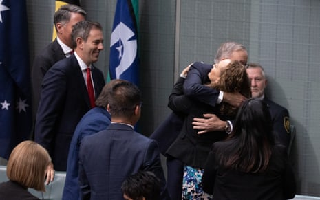 Anthony Albanese congratulates the new member for Aston, Mary Doyle.