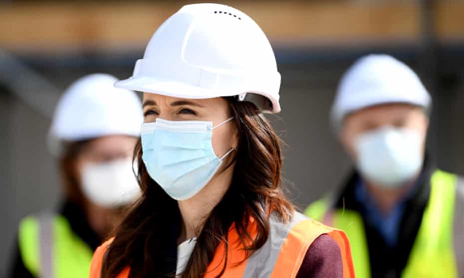 New Zealand's prime minister, Jacinda Ardern, wears a mask during a visit to the Kainga Ora housing development on 31 August 2020 in Auckland, New Zealand.
