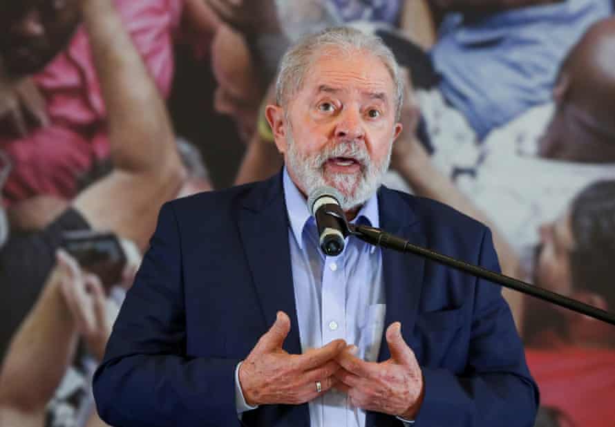 Brazil’s former President Luiz Inácio Lula da Silva speaks during a news conference in Sao Bernardo do Campo near Sao Paulo, Brazil, on 10 March 2021.