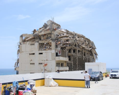A building with a collapsed roof.