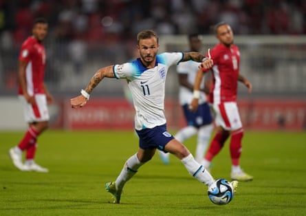 The showman must go on: Maddison aiming to make England mark at last | England 5 James Maddison picks up the ball against Malta, one of his three England caps to date