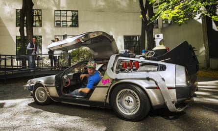 A Lyft promotion using a Back to the Future-style DeLorean car in New York in 2015.