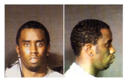 A mugshot of Combs, face on and from the side