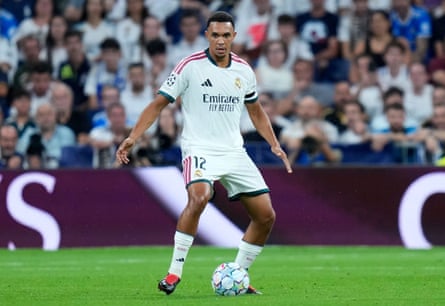 Trent Alexander-Arnold on the ball for Real Madrid in the Champions League
