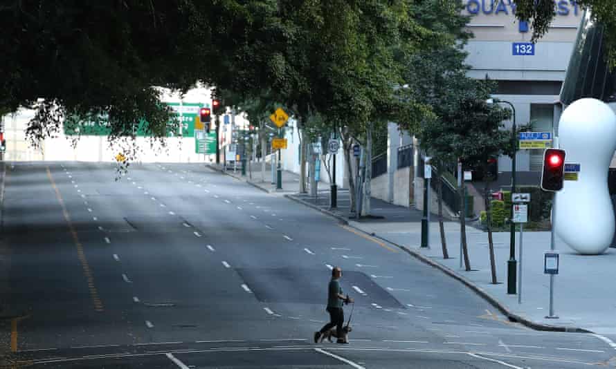 A near-deserted Brisbane city centre after it went into lockdown at the weekend.