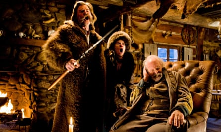 Kurt Russell, left, Jennifer Jason Leigh and Bruce Dern, in a scene from The Hateful Eight (2015), directed by Quentin Tarantino, for which Ennio Morricone won an Oscar for best original score.
