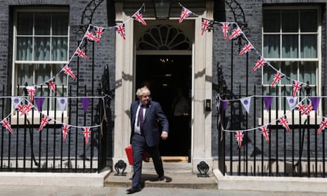 Boris Johnson on his way to trooping the colour during the Queen's platinum jubilee celebrations on Thursday.