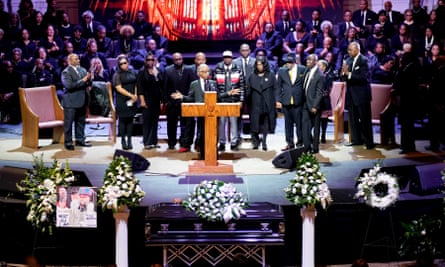 Rev Al Sharpton introduces the family of Tyre Nichols during his funeral service at the Mississippi Boulevard Christian church in Memphis on Wednesday.