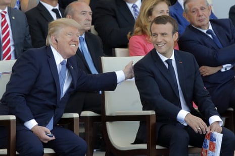 French president Emmanuel Macron and US president Donald Trump attending the traditional Bastille Day military parade in 2017.
