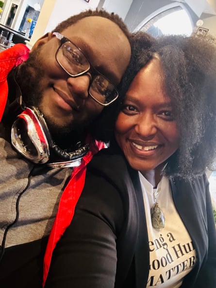 Zinita Everhart and her son, Zaire Goodman, who was injured in the shooting.