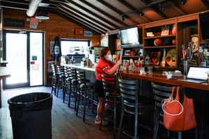 Renee Miller at Moe’s Original BBQ after it reopened to the public as part of the phased reopening of businesses and restaurants in Atlanta, Georgia, on 27 April.