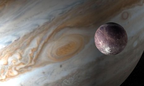 Jupiter and its largest moon, Ganymede.