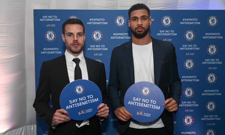 Chelsea’s César Azpilicueta (left) and Ruben Loftus-Cheek at the club’s Say No To Antisemitism event in January 2020.