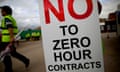 Placard at a protest against the introduction of zero-hours contracts at the Hovis bakery in Aspull, Wigan in 2013