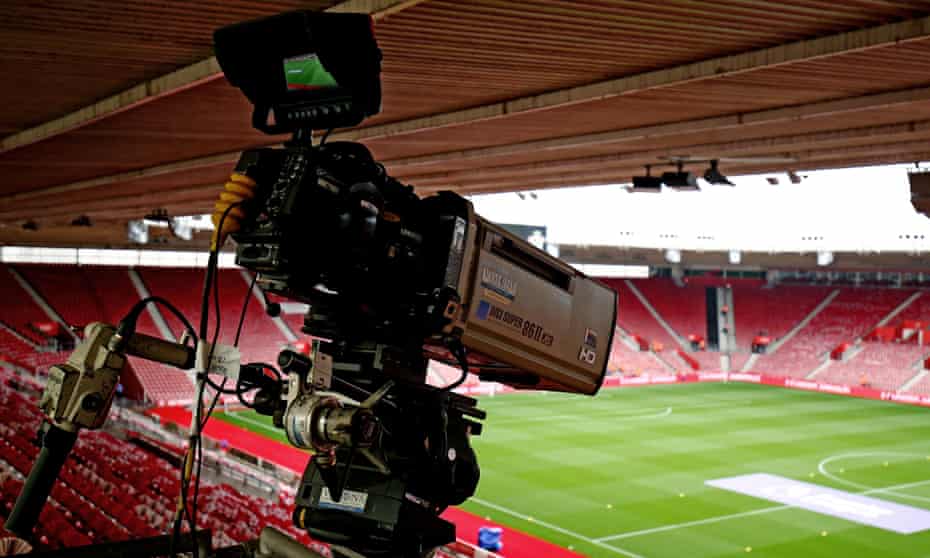 TV Cameras are seen in the stands as St Mary’s Stadium, Southampton, UK.
