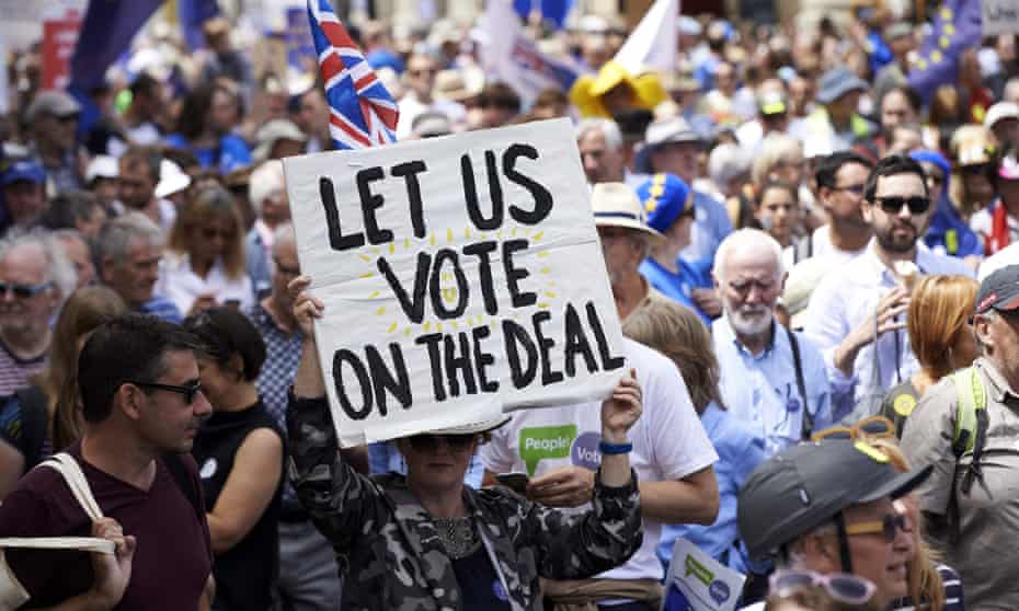 Protesters taking part in a march in London last year calling for a second referendum.