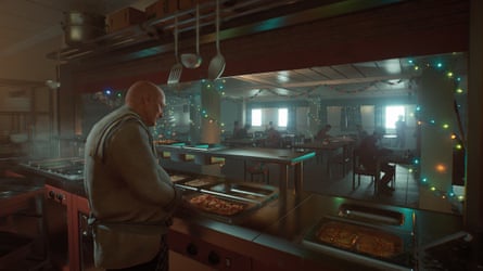 illustration of person standing behind cafeteria counter