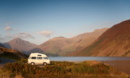 A campervan beside Wastwater, in the Lake District.
