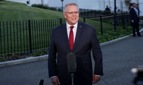 Scott Morrison speaks to the press at the White House in Washington DC last week.