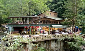 Cafe and shops in the mountains near Sumela Monastery.