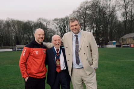 Club legend and record appearance holder, Matt Roney with club president Alan Methley and chair Jon McClure