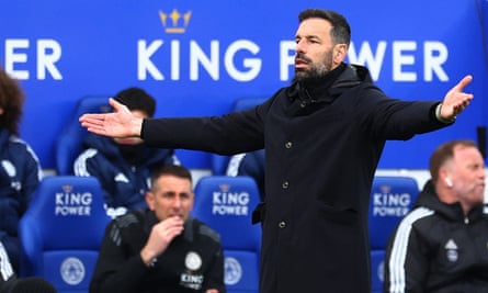 Ruud van Nistelrooy throws out his arms on the sidelines