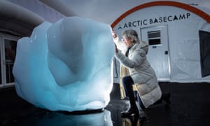 The four-ton block of glacier ice brought from Greenland by Arctic Basecamp, founded by Gail Whiteman at the University of Exeter, pictured.