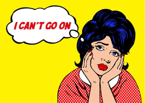 A pop-art style illustration of woman thinking ‘I can’t go on’