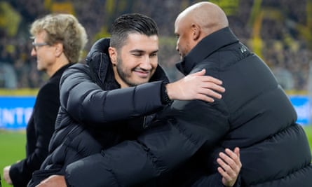 Nuri Sahin embraces Vincent Kompany after a match in which both coaches showed what they can do.