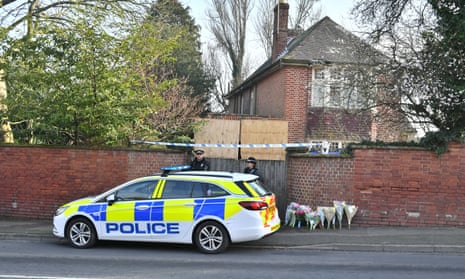 The scene outside the property where the bodies of twins Dick and Roger Carter were discovered