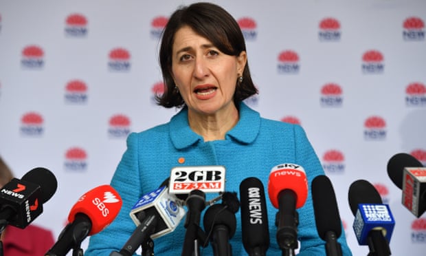 NSW premier Gladys Berejiklian talks to the media during a Covid-19 update in Sydney