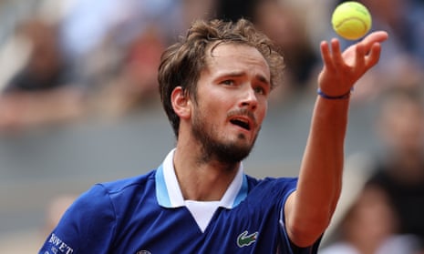 World No 2 Daniil Medvedev, here at the French Open on 26 May, is among the Russian tennis players banned from Wimbledon.
