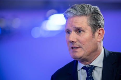 Keir Starmer being interviewed by the media at Davos.