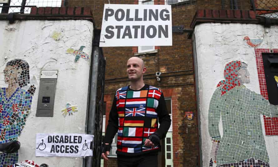 A voter in the EU referendum leaves a polling station in north London