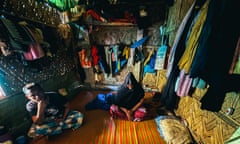 Noor Saimun in her shelter in a refugee camp for Rohingya in Bangladesh’s Cox’s Bazar district