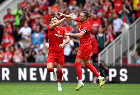 Middlesbrough’s Will Lankshear (left) celebrates the goal.