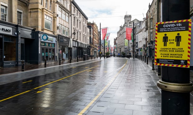 An empty high street in Cardiff, Wales, in February