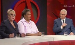 Liberal party vice president Teena McQueen (left), American author Roxane Gay and host Tony Jones on the ABC’s Q&A program on Monday.