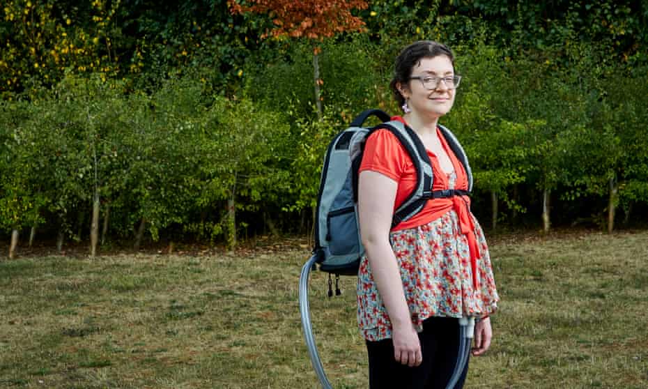Rebecca Henderson, 24, and her total artificial heart in a backpack